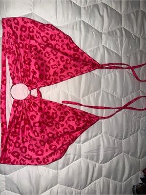 Hot Pink Leopard Print Halter Crop Top